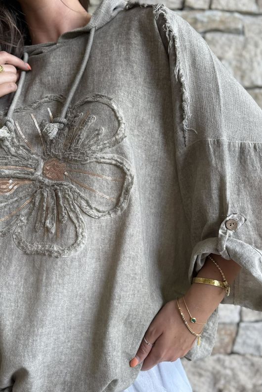 Rustic Nature Linen Blend Hippie Shake Hoodie Washed Walnut 